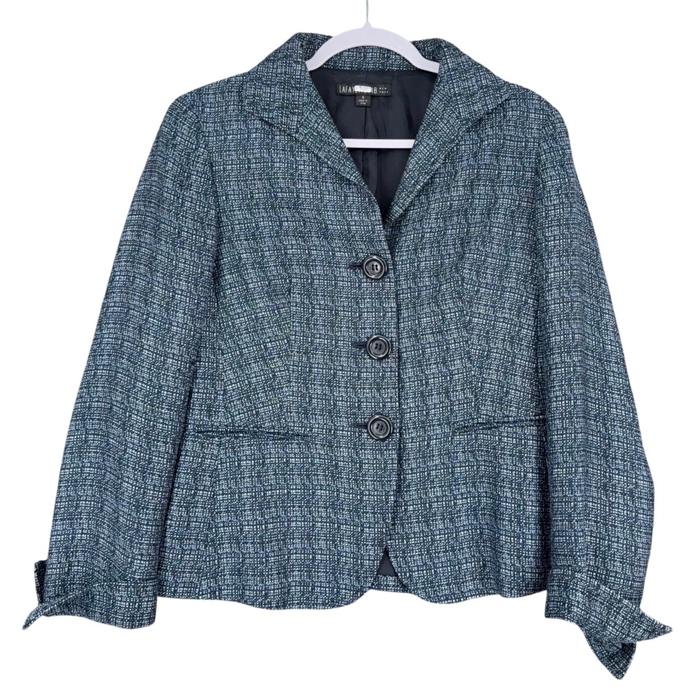 Lafayette 148 New York Blazer Jacket Womens Size 4 Blue Textured 3 Button‎